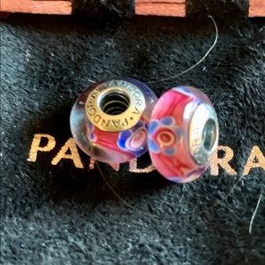 Pandora pink and blue flower charms